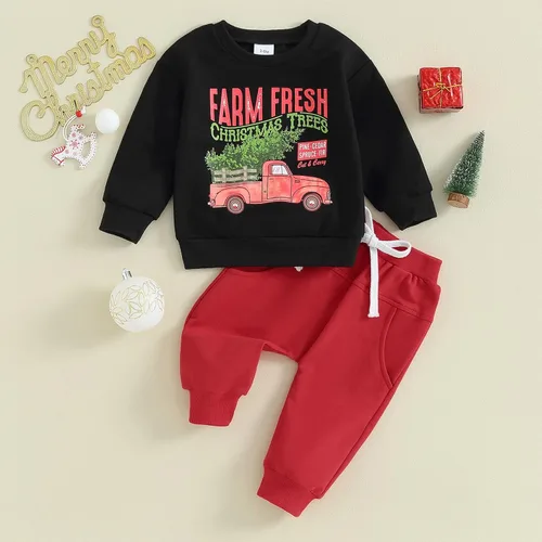 Vista 2 de Conjunto de ropa de Navidad para bebé, niño, niña, mi primera Navidad, sudadera y pantalones deportivos