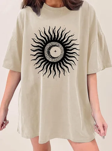 Vista 4 de CSDAJIO Camiseta holgada de manga corta para mujer, estilo casual, de gran tamaño, cuello redondo, con estampado de verano