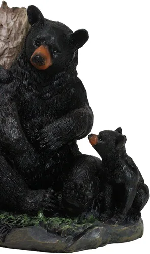 Vista 6 de Ebros Gift Figura rústica de oso negro, madre y sus cachorros en el bosque, 6 pulgadas de alto, diseño de oso de la naturaleza, cabaña familiar