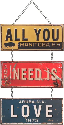 Vista 8 de NIKKY HOME Placa colgante de metal con texto en inglés «All You Need is Love» para decoración de habitación de los años 70, 12.01 x 0.2 x 23.82