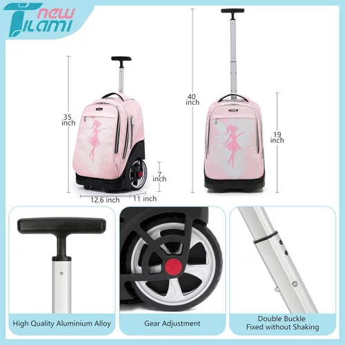 Vista 98 de NEW TILAMI Mochila con ruedas de 19 pulgadas con bolsa de almuerzo para niñas y niños, mochila para laptop con ruedas, bolsa de mano duradera