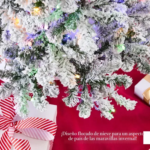 Vista 6 de Best Choice Products - Árbol de Navidad artificial preiluminado de 7.5 pies con nieve artificial, pino, 2-en-1 luces LED blancas y multicolor, Verde