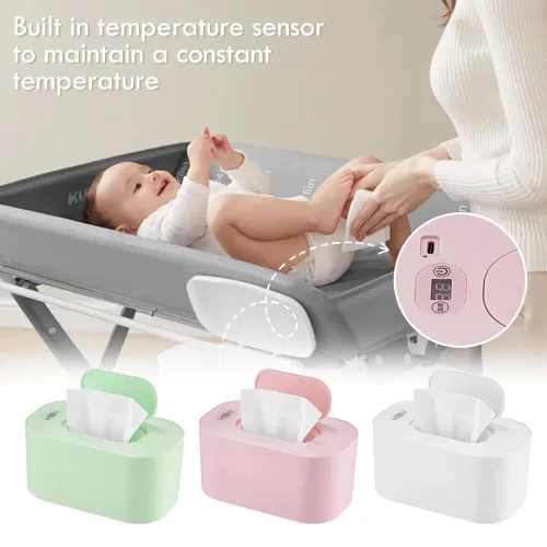 Vista 3 de Calentador de toallitas para bebés, dispensador portátil de gran capacidad con pantalla LED, soporte ajustable para toallitas húmedas para bebés