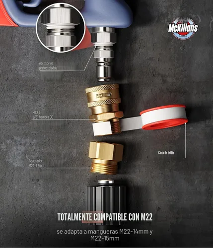 Vista 8 de McKillans® Swivel Gun Pro - Mango de agua giratorio de alta presión con enchufe macho de 3/8" y acoplador de conector rápido de 1/4" - Pistola