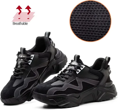 Vista 3 de Zapatos de punta de acero para mujeres y hombres, zapatos de seguridad de trabajo de ajuste ancho, ligeros, antideslizantes, cómodos, compuestos