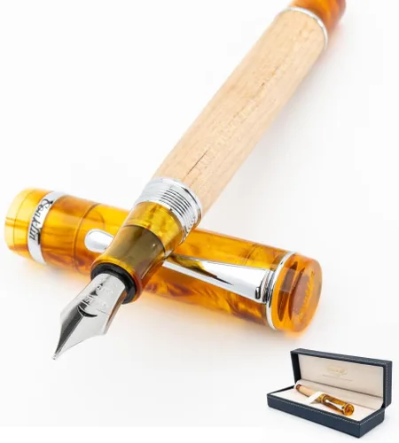 Vista 8 de Conklin Duragraph - Pluma estilográfica ámbar, punta media de oro macizo de 14 quilates, elegante herramienta de escritura con acabado ámbar cálido