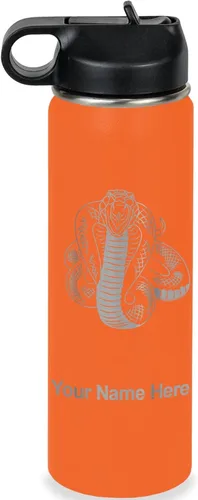 Vista 33 de LaserGram Botella de agua personalizada, serpiente de cobra, acero inoxidable de doble pared aislada al vacío con popote superior, regalo grabado
