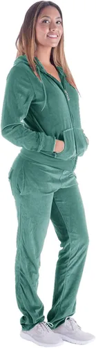 Vista 2 de Conjunto de 2 piezas de terciopelo para mujer, estilo casual, con cremallera, con capucha y pantalones largos