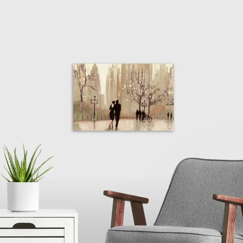 Vista 3 de Lienzo decorativo neutro con texto en inglés "An Evening Out", obra de arte figurativa