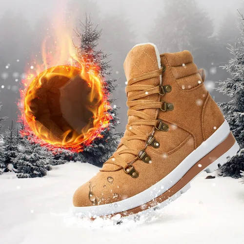 Vista 6 de FRACORA Botas de combate para mujer, botas de tobillo con cordones, botas de nieve para invierno, botas de nieve con cremallera lateral