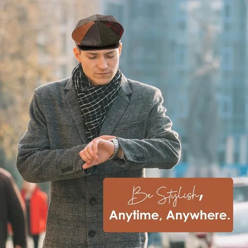 Vista 5 de Hombres de lana Newsboy Cabbies Otoño Invierno Clásico Patchwork Plaid Apple Cap Golf Sombrero Multicolor