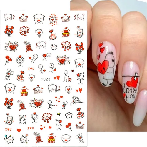 Vista 5 de GRITOSE Calcomanías de uñas para el día de San Valentín, 6 hojas de calcomanías autoadhesivas para decoración de uñas, diseño negro para besar