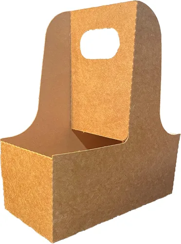 Vista 5 de Portabidoras de cartón kraft de 2 tazas (paquete de 10) – Portadores de bebidas duraderos para bebidas calientes o frías – Perfecto para servicio