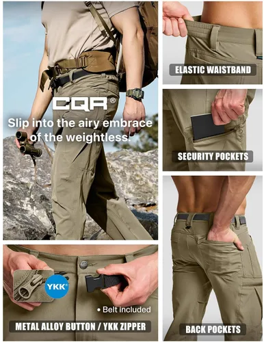 Vista 6 de CQR - Pantalones tácticos para hombre Quick Dry, resistentes al agua, pantalones de trabajo ligeros elásticos, para senderismo y actividades al aire