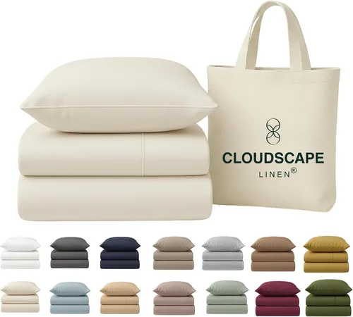 Vista 43 de Cloud Scape Linen - Juego de sábanas de 100% algodón egipcio, tamaño individual, juego de ropa de cama de lujo de 3 piezas, 400 hilos, calidad