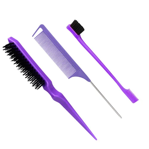 Vista 6 de Juego de 3 piezas de peine de peinado para el cabello, cepillo de cola, peine de cola, cepillo de borde para el borde de la espalda, peinado, corte