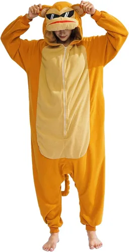 Vista 2 de XIGUAGUO Mono de dibujos animados para adultos, disfraz de mono de animal, ropa de dormir para hombres, mujeres, niñas, niños y adolescentes