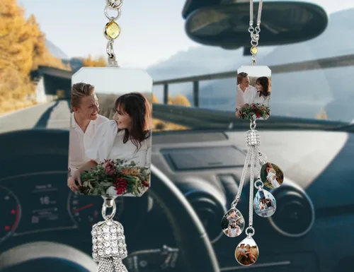Vista 9 de Colgante personalizado negro-8 para foto de coche, adornos colgantes de automóvil, para mujeres y hombres, regalo del día de San Valentín