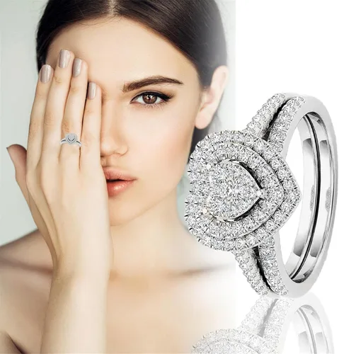 Vista 2 de iLH Clearance Hollow Carving Diamond Rings,Women Fashion Luxury Zircon Rings Engagement Wedding Rings Jewelry Gift by ZYooh
