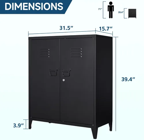 Vista 3 de MIIIKO Armario de metal con 2 puertas, aparador de almacenamiento de metal para cocina, despensa, oficina en casa y garaje