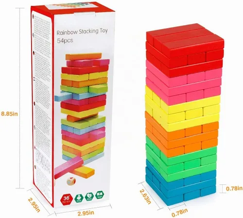 Vista 7 de Coogam Juego de apilamiento de bloques de madera con bolsa de almacenamiento, bloques de construcción de torre de colores, rompecabezas