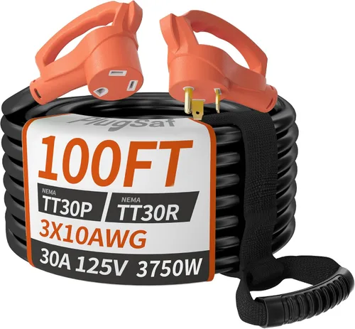 Vista 15 de PlugSaf NEMA 14-50P/14-50R 3 pies 50 Amp cable de extensión RV/EV para exteriores con mango de agarre, cable de alimentación RV STW flexible de 4