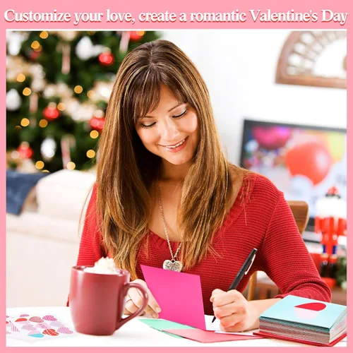 Vista 3 de Outus Surtido de tarjetas de San Valentín en blanco en forma de corazón, tarjetas de notas de amor rojas a granel de 4 x 6 pulgadas, surtido