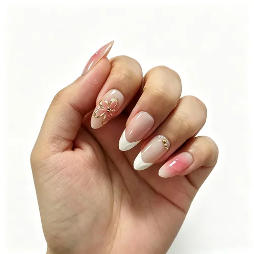 Vista 13 de Uñas postizas a presión medianas con diseño geométrico blanco almendra – 24 uñas postizas reutilizables de ABS brillante, fácil de aplicar, juego