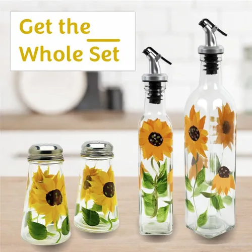 Vista 2 de Vinagre y aceite de vidrio de girasol pintado a mano de 16 oz