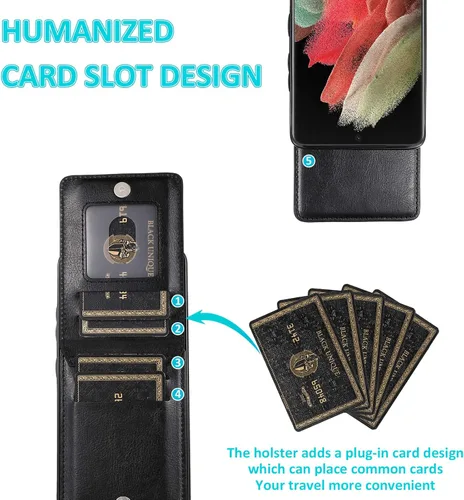 Vista 4 de Funda de teléfono para Samsung Galaxy S21 Ultra Glaxay S21ultra 5G con protector de pantalla de vidrio templado y tarjetero para tarjetas de Negro