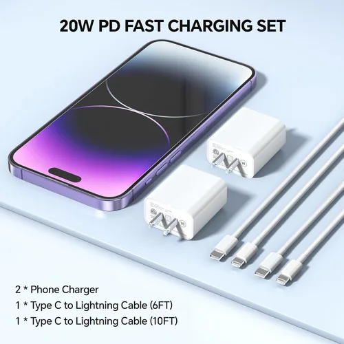 Vista 6 de Compatible con cargador de teléfono de 6/10 pies, carga rápida, paquete de 20 W, PD tipo C, bloque de carga rápida y cable de carga rápida