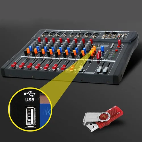 Vista 6 de Mezclador profesional de 8 canales, interfaz de consola digital USB MP3 Phantom Power estéreo DJ Studio FX Chasis de acero, mezclador de audio USB