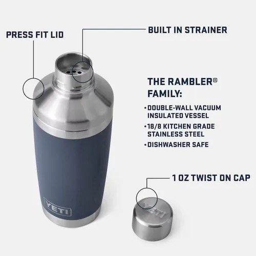 Vista 2 de YETI Rambler - Coctelera de acero inoxidable con aislamiento al vacío, 20 onzas, azul cielo grande