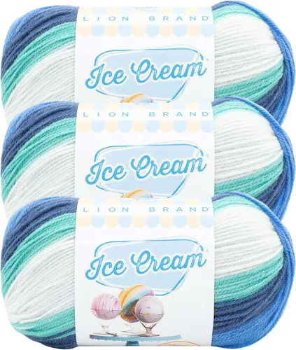 Vista 55 de Lion Brand Yarn, Hilo para Bebé Ice Cream para tejer, ganchillo y manualidades, Baseball Nut, 1 paquete, fibra acrílica colorida de peso DK