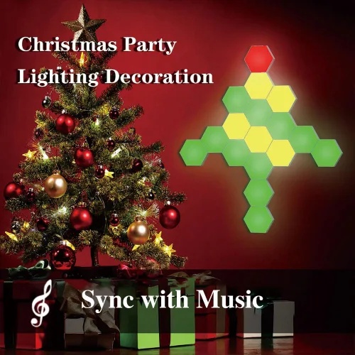 Vista 2 de Vcwtty Paneles de Luces Hexagonales para Pared, Luces LED Inteligentes de Pared con APP, Ensamblaje Modular DIY con Sincronización de Música RGB