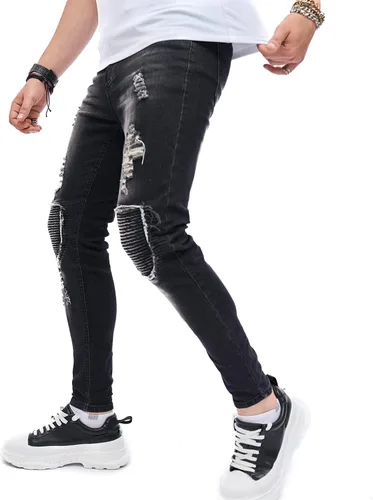 Vista 4 de Jeans elásticos ajustados para hombre, jeans ajustados rasgados para hombre, desgastados de pierna recta, pantalones cómodos para hombre