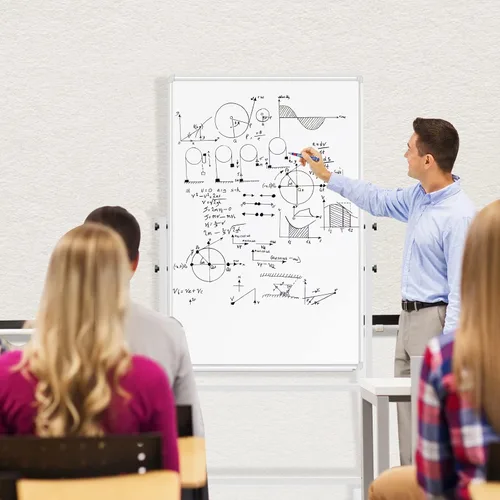 Vista 9 de Pizarra Blanca de Borrado en Seco con Soporte 36" X 24", Pizarra Blanca Móvil con Soportes, Pizarra Blanca Magnética Rodante de Doble Cara y Altura