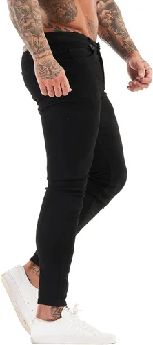 Vista 3 de Gingtto jeans entallados elásticos para hombre, de corte ajustado, rasgados, gastados