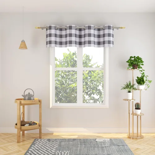 Vista 49 de Cortinas de 24 pulgadas de largo con diseño Buffalo Check Gingham Plaid para ventanas de cocina y baño, tratamiento para ventanas con 2 paneles