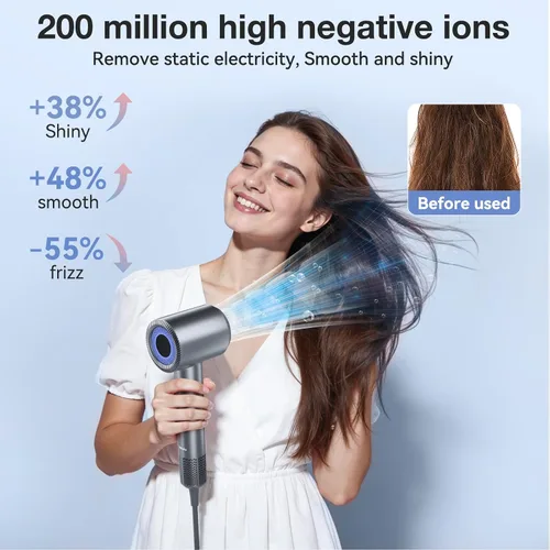 Vista 4 de Secador de pelo, secador de pelo iónico de alta velocidad de bajo ruido con motor de 160000 RPM para secado rápido, secador de pelo portátil