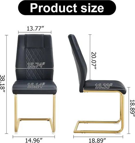 Vista 3 de Sillas De Comedor - Juego de 4 sillas de comedor modernas para cocina, con asiento tapizado de piel sintética, patas de metal con respaldo alto