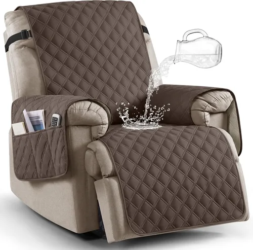 Vista 22 de Ruaozz Funda para Silla Reclinable 100% Impermeable Antideslizante Funda Reclinable para Silla Reclinable Funda de Asiento de Silla Lavable con Beige