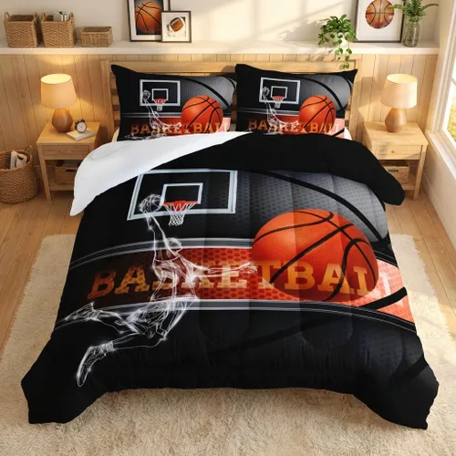 Vista 11 de AILONEN Juego de edredón de béisbol tamaño individual, juego de ropa de cama para niños, cama deportiva para niños en una bolsa, 1 juego de edredón