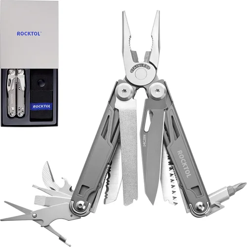 Vista 8 de ROCKTOL Multiherramienta, alicates multiherramienta 19 en 1 con mango chapado en titanio, bloqueo de seguridad, herramienta EDC ligera y funda