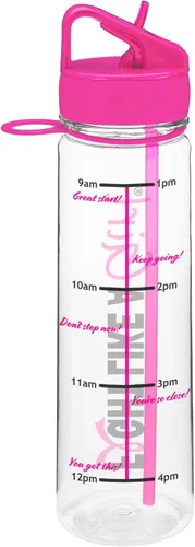 Vista 2 de Fight Like a Girl Hybrid SlimKim - Botella de agua motivacional de 30 onzas con marcador de tiempo y popote para concientización sobre el cáncer
