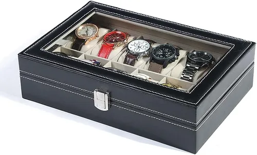 Vista 3 de Caja de reloj vitrina organizador de joyas con tapa de vidrio