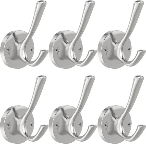 Vista 8 de TOFIIGREM Ganchos negros para toallas, paquete de 2 ganchos de metal resistente para bata de baño, gancho doble montado en la pared, ganchos