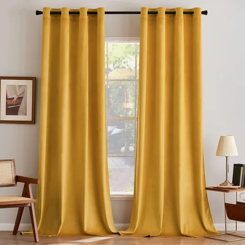Vista 42 de ANRODUO Cortinas de terciopelo beige de 45 pulgadas de largo, opacas con aislamiento térmico insonorizado, cortinas de privacidad para oscurecer