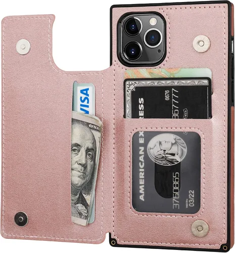 Vista 21 de Bocasal Funda tipo cartera para iPhone 11 Pro con tarjetero para tarjetas de crédito, piel sintética suave premium, función atril, cierre magnético