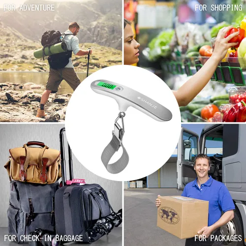 Vista 6 de SHANJE Báscula de equipaje de 110 libras, báscula digital de viaje de alta precisión, 110.2lbs con gancho